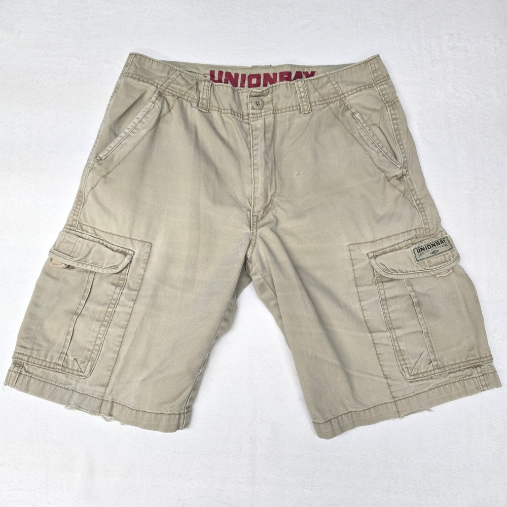 VTG Unionbay Mens Cargo Shorts Khaki Tan Size 34 Cotton Utility Casual Hiking